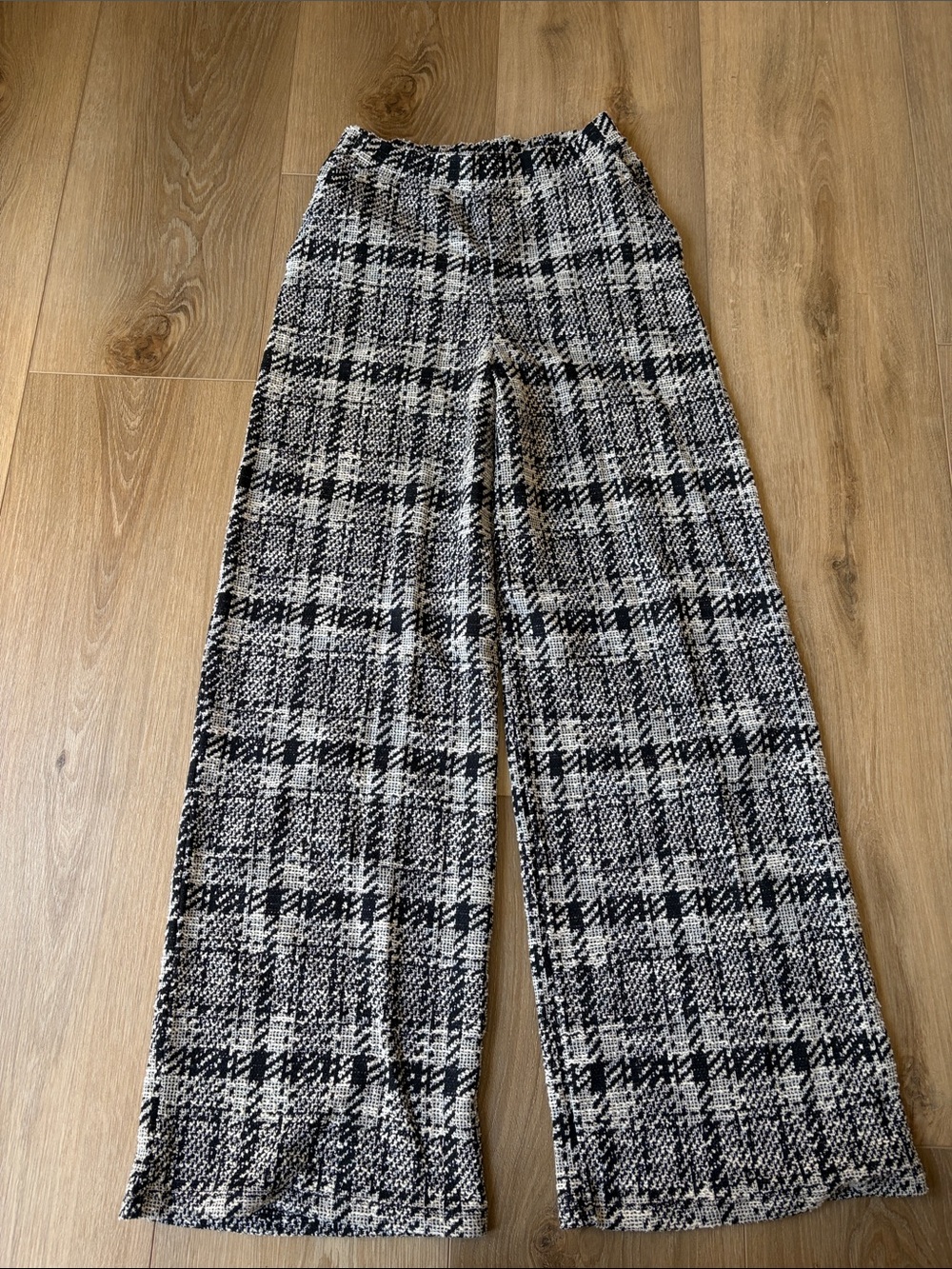 Mango Black & White Plaid Wide-Leg Pants